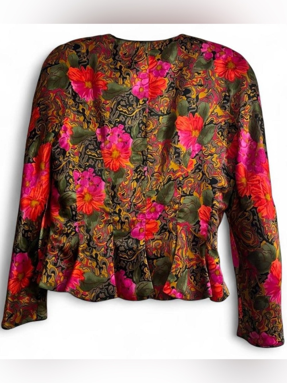 Vibrant Floral Button Front Peplum Jacket - Picture 3 of 3